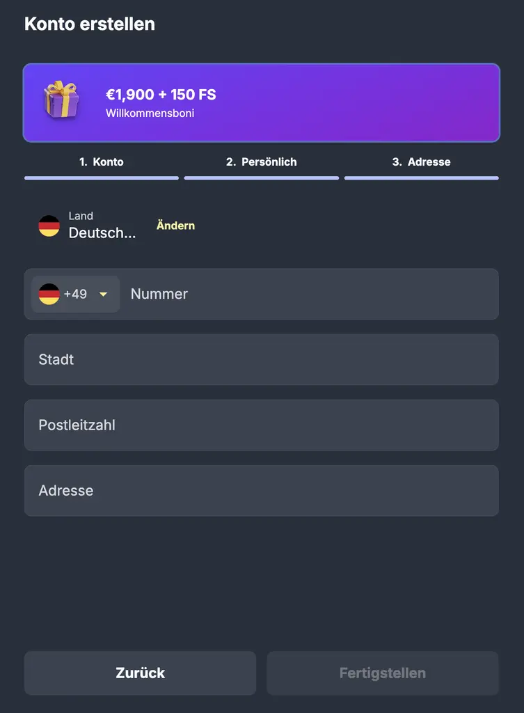 Jackpoty Konto erstellen Schritt 3
