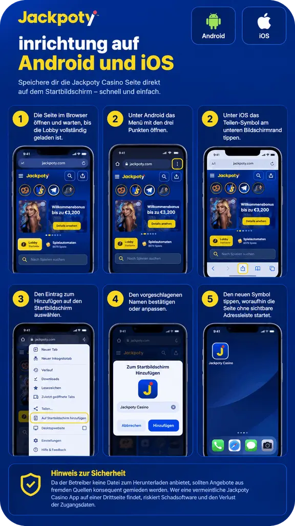 Jackpoty inrichtung auf Android und ios